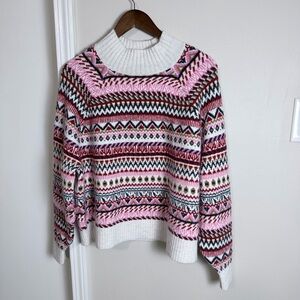 Eddie Bauer Pink and White Patterned Turtleneck Sweater nwt